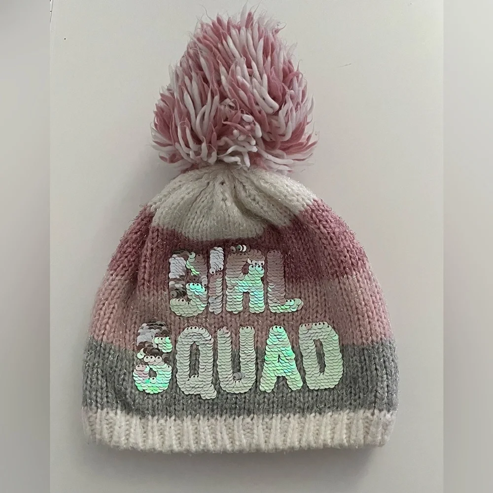 The Children’s Place “Girl Squad” Knit Pom Beanie Hat – Size L/XL